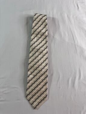 Bachrach Silk Tie Made Italy Cream Black Gray Abstract Wave Geometric Necktie